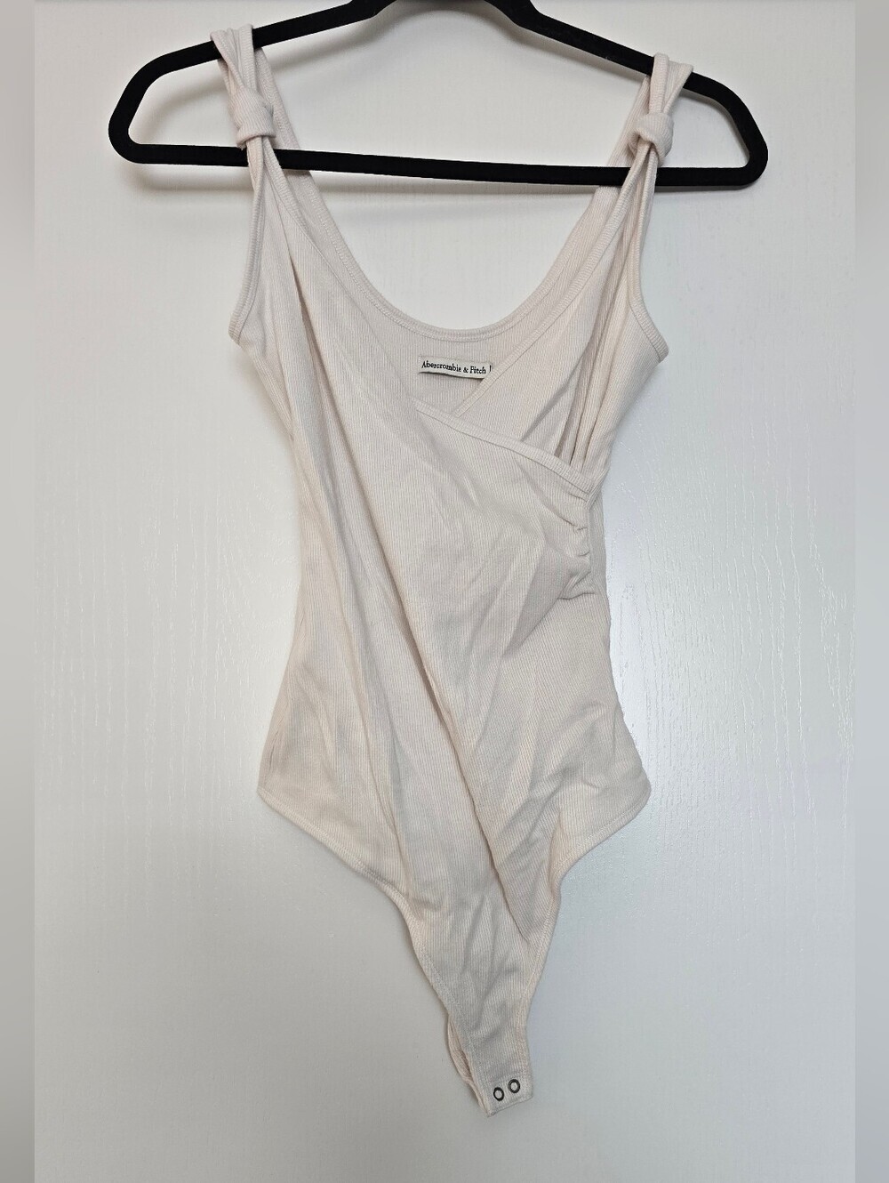 Abercrombie & Fitch - Off-White Cotton Ribbed Faux Wrap-Front Bodysuit